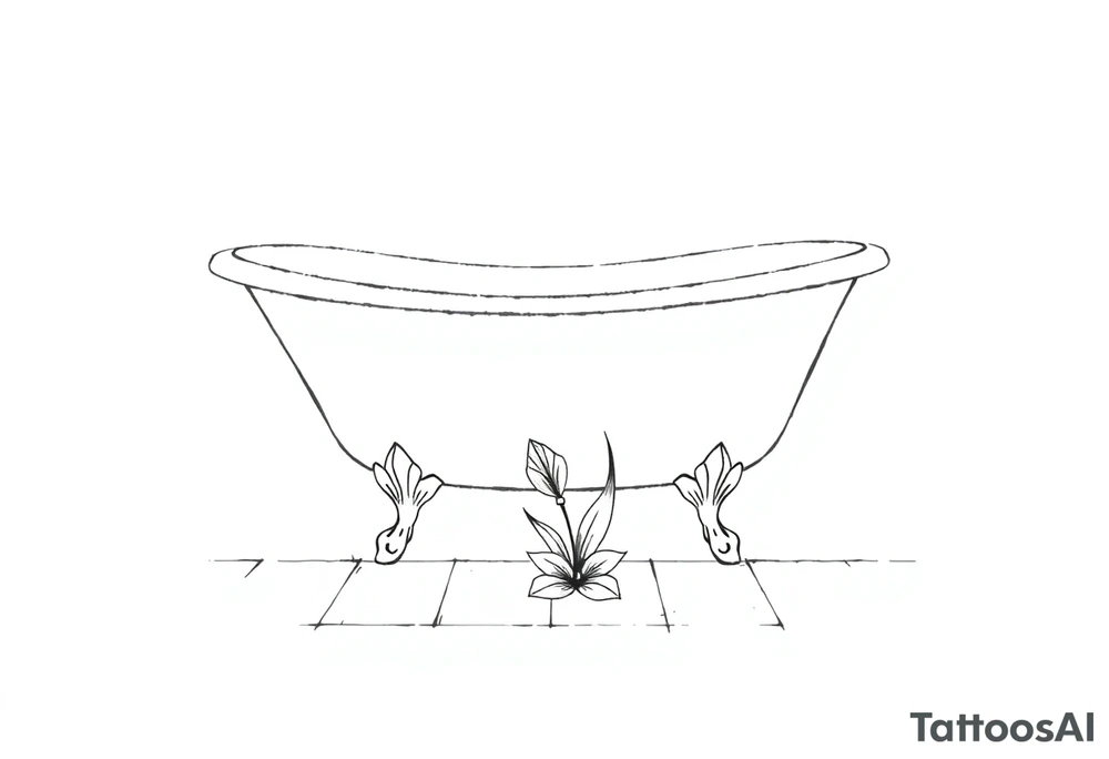 Clawfoot bathtub with lily coming up from tile floor tattoo idea