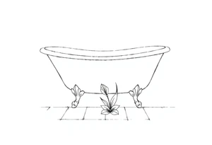 Clawfoot bathtub with lily coming up from tile floor tattoo idea
