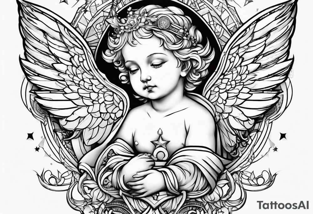 geometric cherub tattoo idea