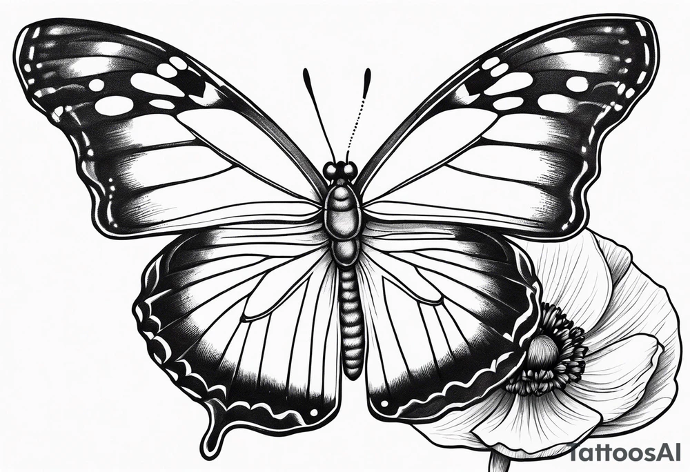 Butterfly with poppy flowers as the top wings tattoo idea