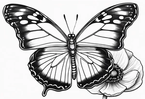 Butterfly with poppy flowers as the top wings tattoo idea