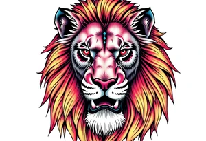 psychedelic powerful majestic lion, close-up tattoo idea