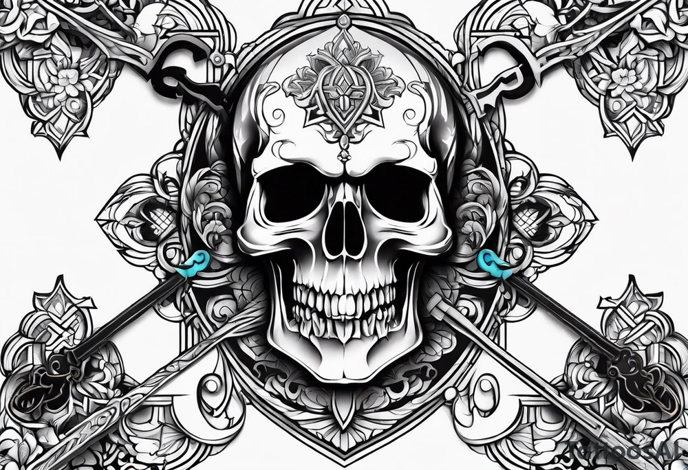 Skull key horizontal tattoo idea