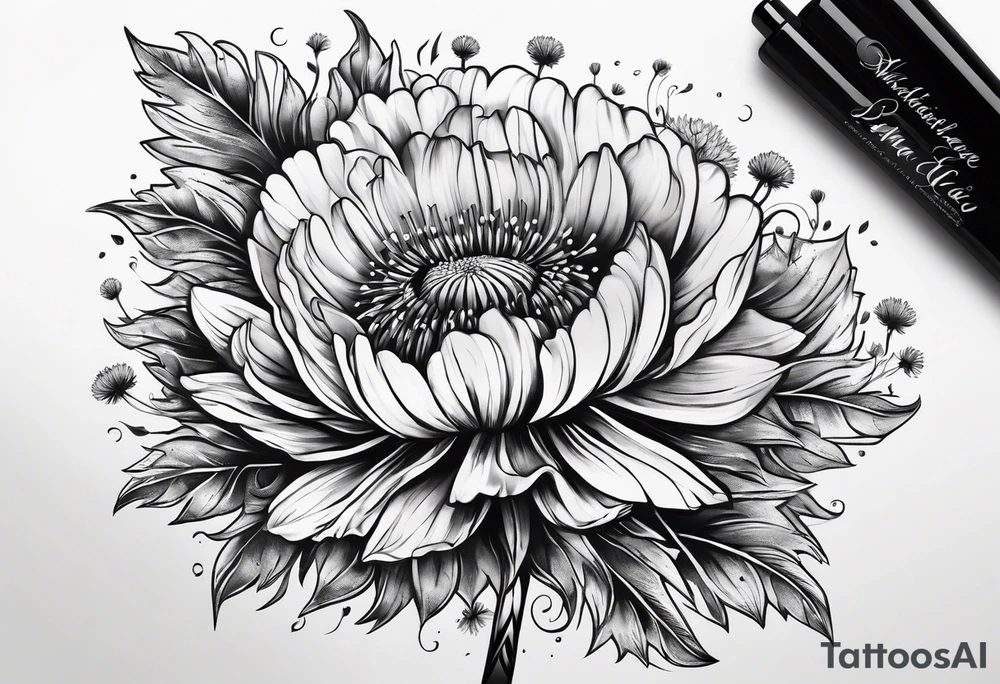 the name Cambria in a dandelion tattoo idea