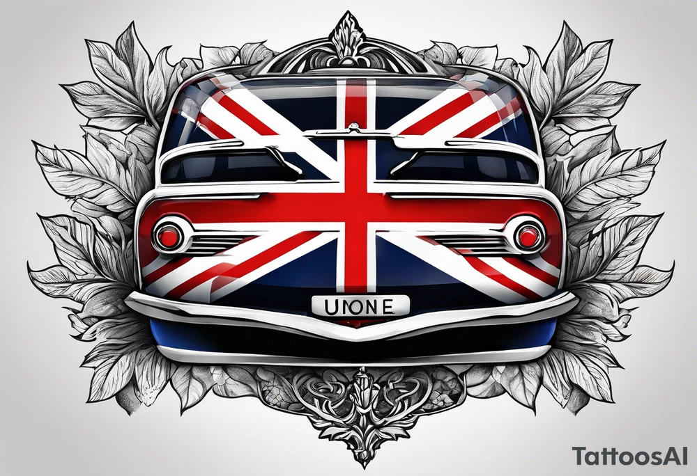 union jack key leaves tattoo idea