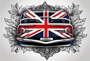 union jack key leaves tattoo idea