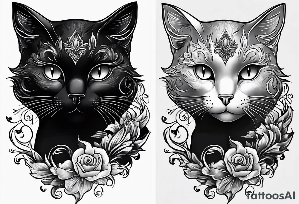 Black cat with burning color tattoo idea