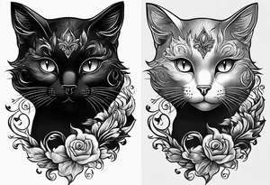 Black cat with burning color tattoo idea