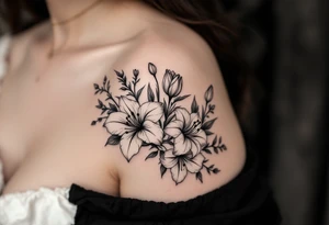 flower arrangement with spider lilies, tulip, cherry blossom tattoo idea