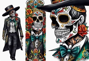 Mexico day of dead  man standing
 skeleton drink tattoo idea