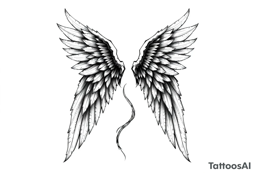 Realistic angelwings long tattoo idea