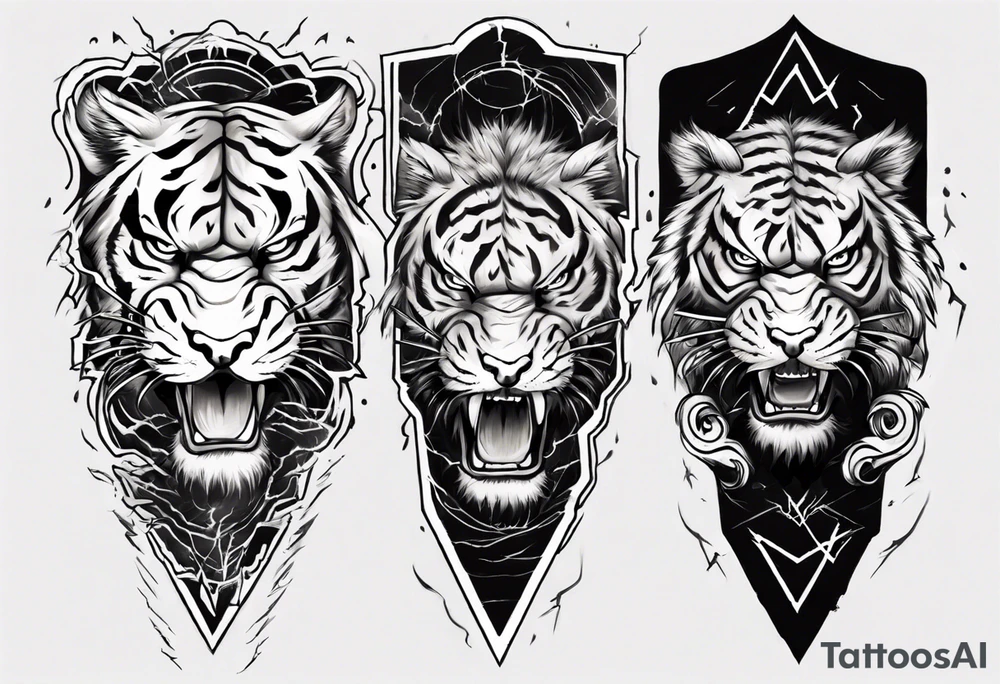 A thunder god tiger forearm tattoo, with lightning filling the area tattoo idea