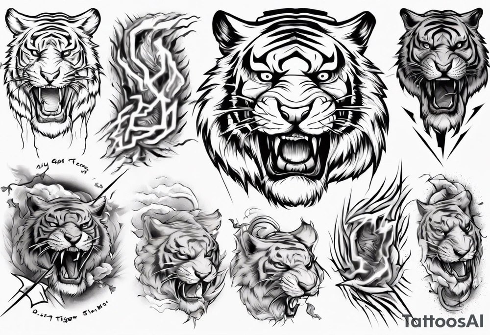 A tiger surrounded by lightning for a forearm sleeve. Also leaving room for a symbol to be below the tiger tattoo idea