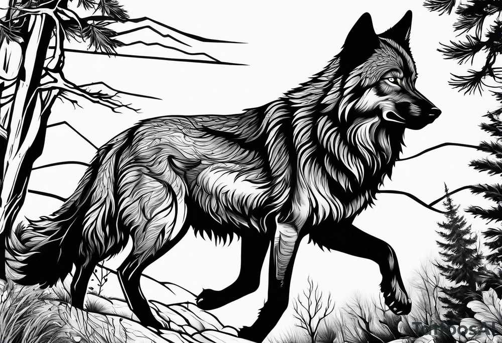 a wolf hunting tattoo idea