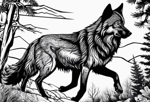 a wolf hunting tattoo idea