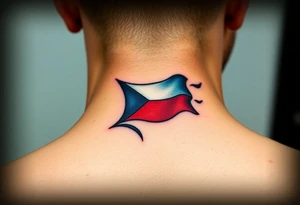 A Czech flag flowing in the wind, with realistic lighting and fabric movement tattoo idea