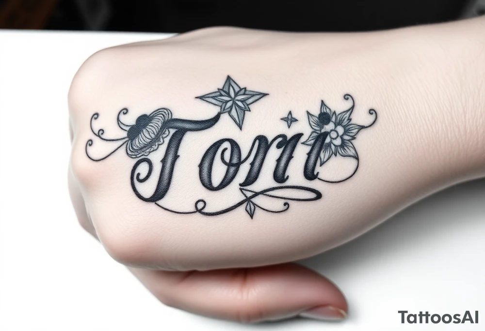 Name Tori with designs tattoo idea