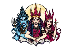 Lord Shiva, Godess Kali, Godess Lilith Together with the moon in the background tattoo idea