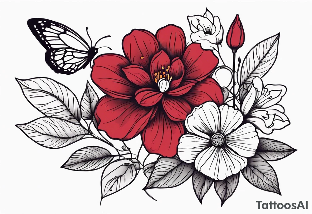 Flowers with Ruby and butterflies around it tattoo idea Flowers with Ruby and butterflies around it tattoo idea