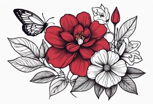 Flowers with Ruby and butterflies around it tattoo idea