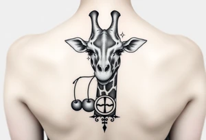 Giraffe with cherries in mouth with moon and gemini symbol tattoo idea