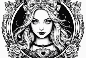 Alice in wonderland, Alice solo facing the viewer, simplistic tattoo idea