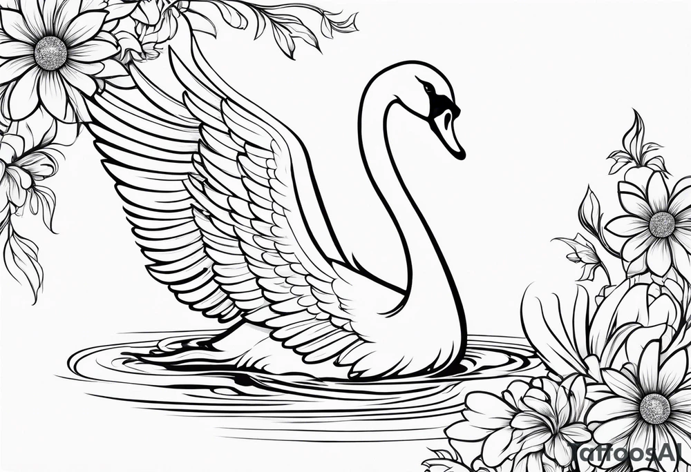 Swan outline from The Swan Princess movie incorporating a daisy flower tattoo idea