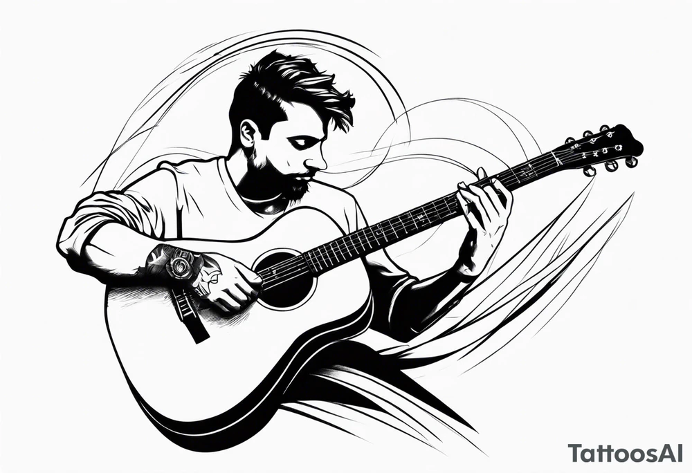 man playing guitar tattoo idea