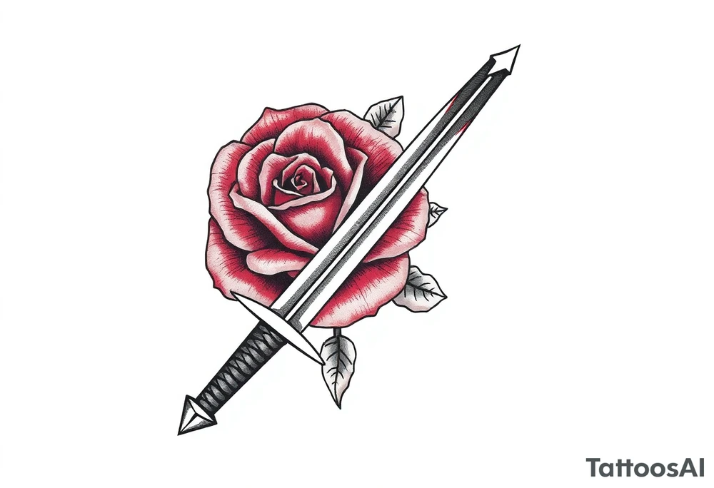 sword with a broken tip passing through a rose tattoo idea