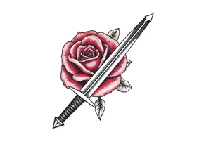 sword with a broken tip passing through a rose tattoo idea
