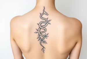 Snake wrapping around the spine with florals tattoo idea