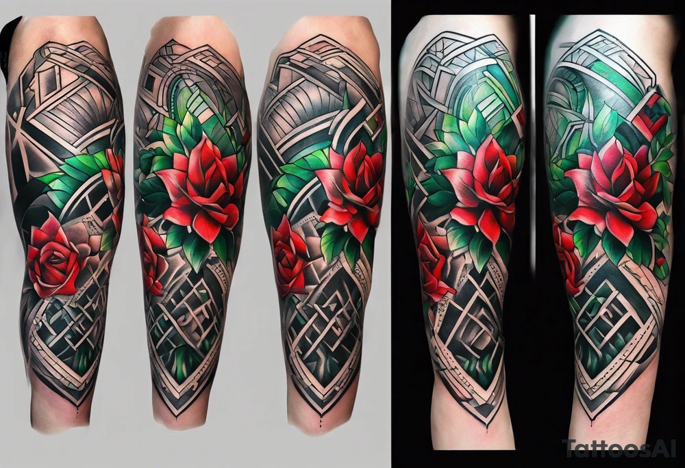 knee piece for men with minimal red and green color accents tattoo idea