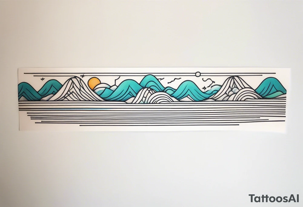 armband tattoo,horizontal with electric wave pattern tattoo idea