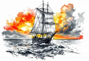 sailing boat at achor tattoo idea