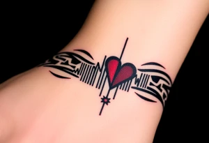 A barcode where one of the lines transitions into a heartbeat monitor pattern, symbolizing love that keeps beating strong tattoo idea