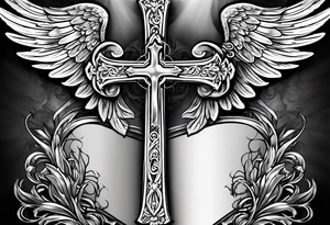 Rest in peace mom cross with angel wings tattoo idea