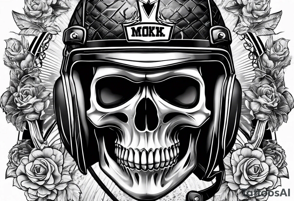 hockey skull with helmet tattoo idea