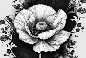 Poppy flower with the date 1/15/22 in Roman numerals tattoo idea