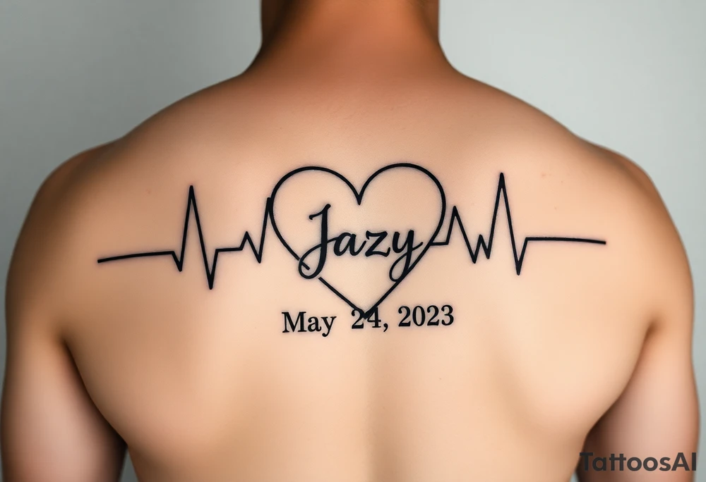 faded heart beat outline for a deceased best friend with the name Jazy and the date May 24,2023 
incorporated tattoo idea