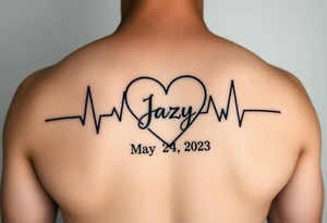 faded heart beat outline for a deceased best friend with the name Jazy and the date May 24,2023 
incorporated tattoo idea