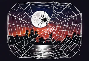 spider shooting web with his back connecting to  under moon not inside the moon tattoo idea