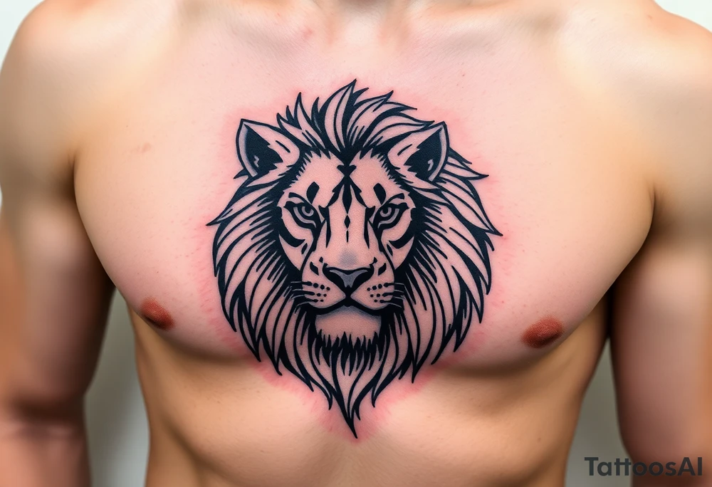 lion on one pec tattoo idea