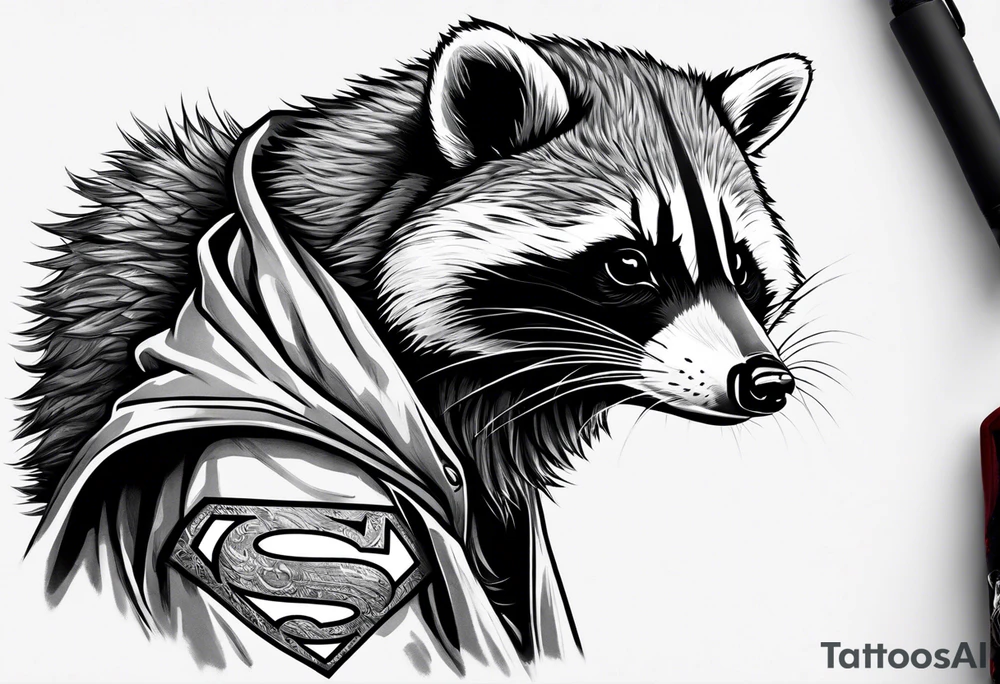 raccoon wearing a Superman t-shirt tattoo idea