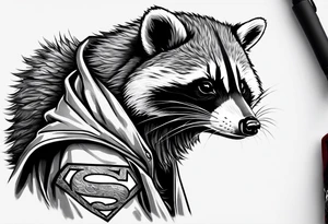 raccoon wearing a Superman t-shirt tattoo idea