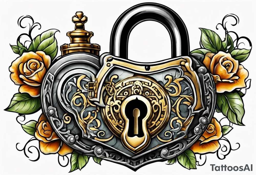 couples tattoo of an antique lock and key. tattoo idea