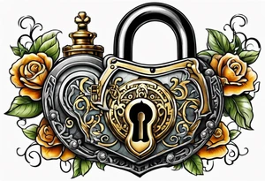 couples tattoo of an antique lock and key. tattoo idea