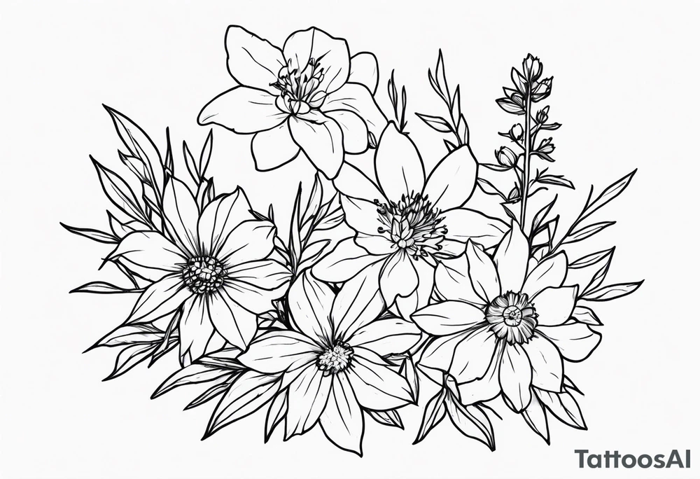 Aster and larkspur flowers tattoo idea