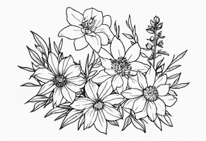 Aster and larkspur flowers tattoo idea