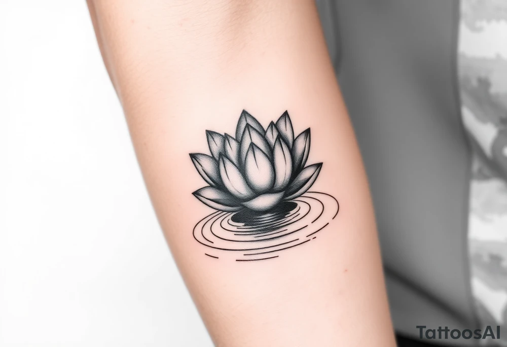 serene lotus flower emerging from sacred waters with ripples tattoo idea