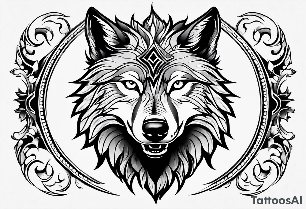 wolf face

fangs 

black and white tattoo idea